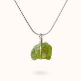 Peridot Raw Stone Necklace Silver