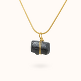 Black Tourmaline Raw Stone Necklace Gold