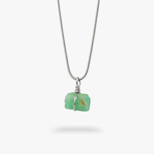 Emerald Raw Stone Necklace Silver