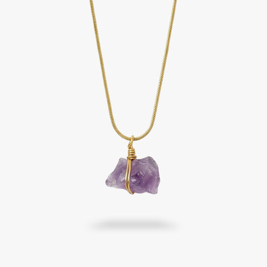 Amethyst Raw Stone Necklace Gold
