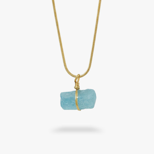 Aquamarine Raw Stone Necklace Gold