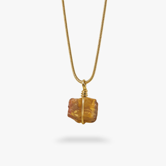 Tiger's Eye Raw Stone Necklace Gold
