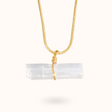 Selenite Raw Stone Necklace Gold