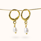 Fine Line oorbellen Sweetwater Pearl Ball Goud