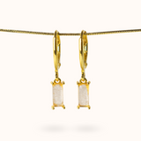 Fine Line Earrings Rose Quartz (Love) Rectangle Gold