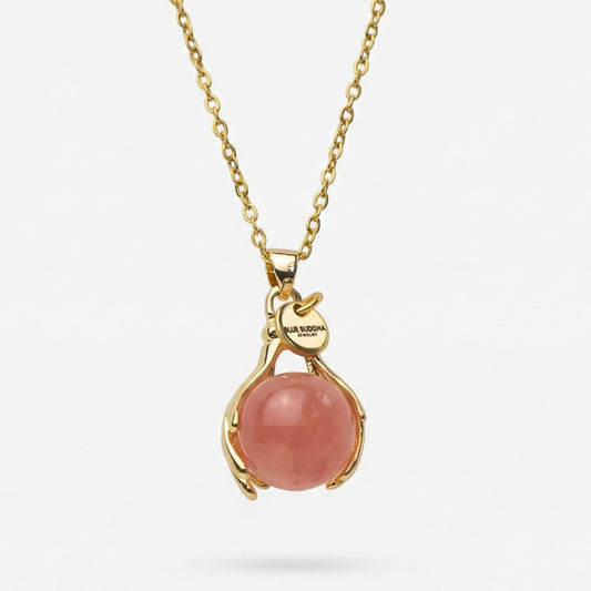 Watermelon Tourmaline Embrace Necklace Gold