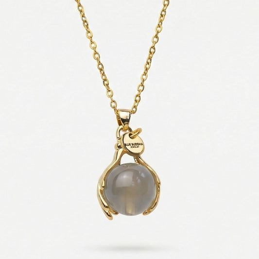 Grey Moonstone Embrace Necklace Gold