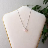 Rose Quartz Raw Stone Necklace Silver