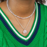 Rozenkwarts ruwe steen ketting zilver