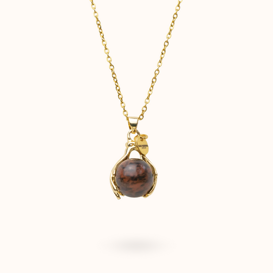 Mahogany Obsidian Embrace Necklace Gold