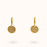 Zodiac Earrings Aquarius Gold
