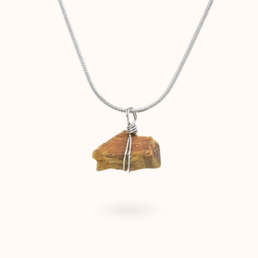 Tiger's Eye Raw Stone Necklace Silver