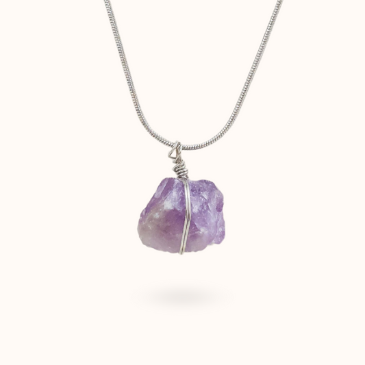 Amethist ruwe steen ketting zilver