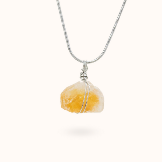 Citrien ruwe steen ketting zilver