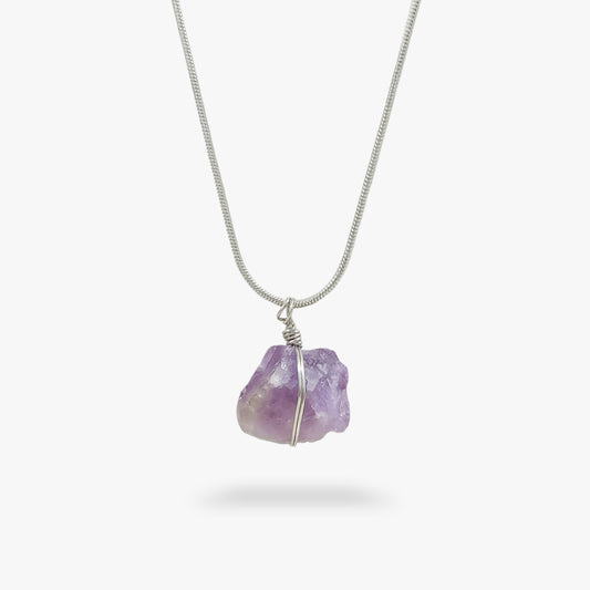 Amethyst Raw Stone Necklace Silver