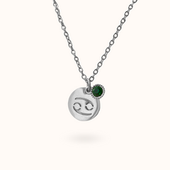 Cancer Coin Birthstone Necklace Silver