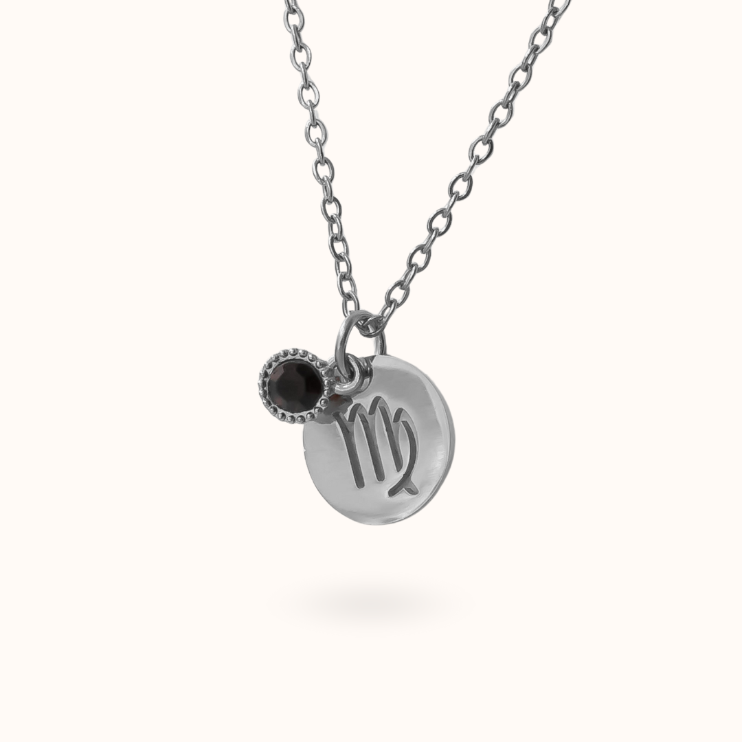 Virgo Coin Birthstone Necklace Silver