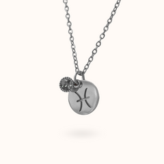 Pisces Coin Birthstone Necklace Silver