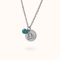 Libra Coin Birthstone Necklace Silver