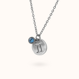 Gemini Coin Birthstone Necklace Silver
