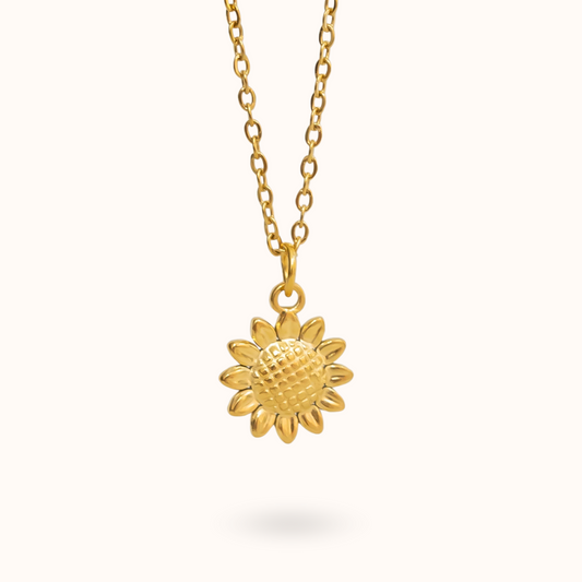 Zonnebloem ketting goud