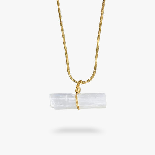 Selenit Rohstein Kette Gold