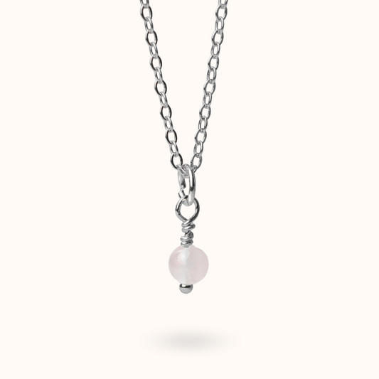 Fine Line Ketting Rozenkwarts Bal Zilver