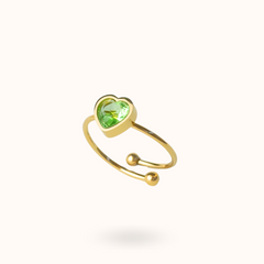 Geboortesteen Hart Ring Augustus - Peridot