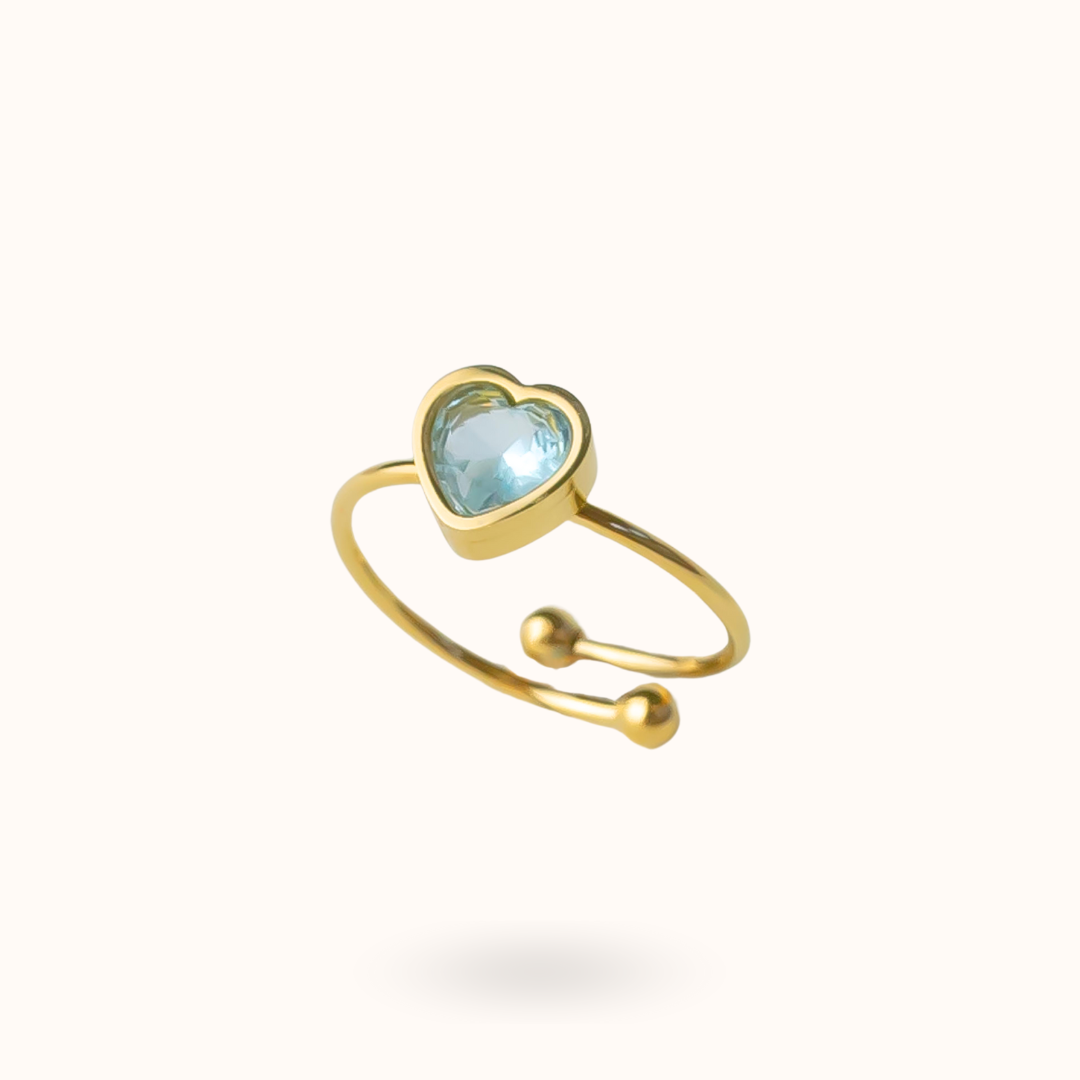 March Birthstone Heart Ring - Aquamarine