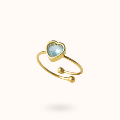 Birthstone Heart Ring March - Aquamarine