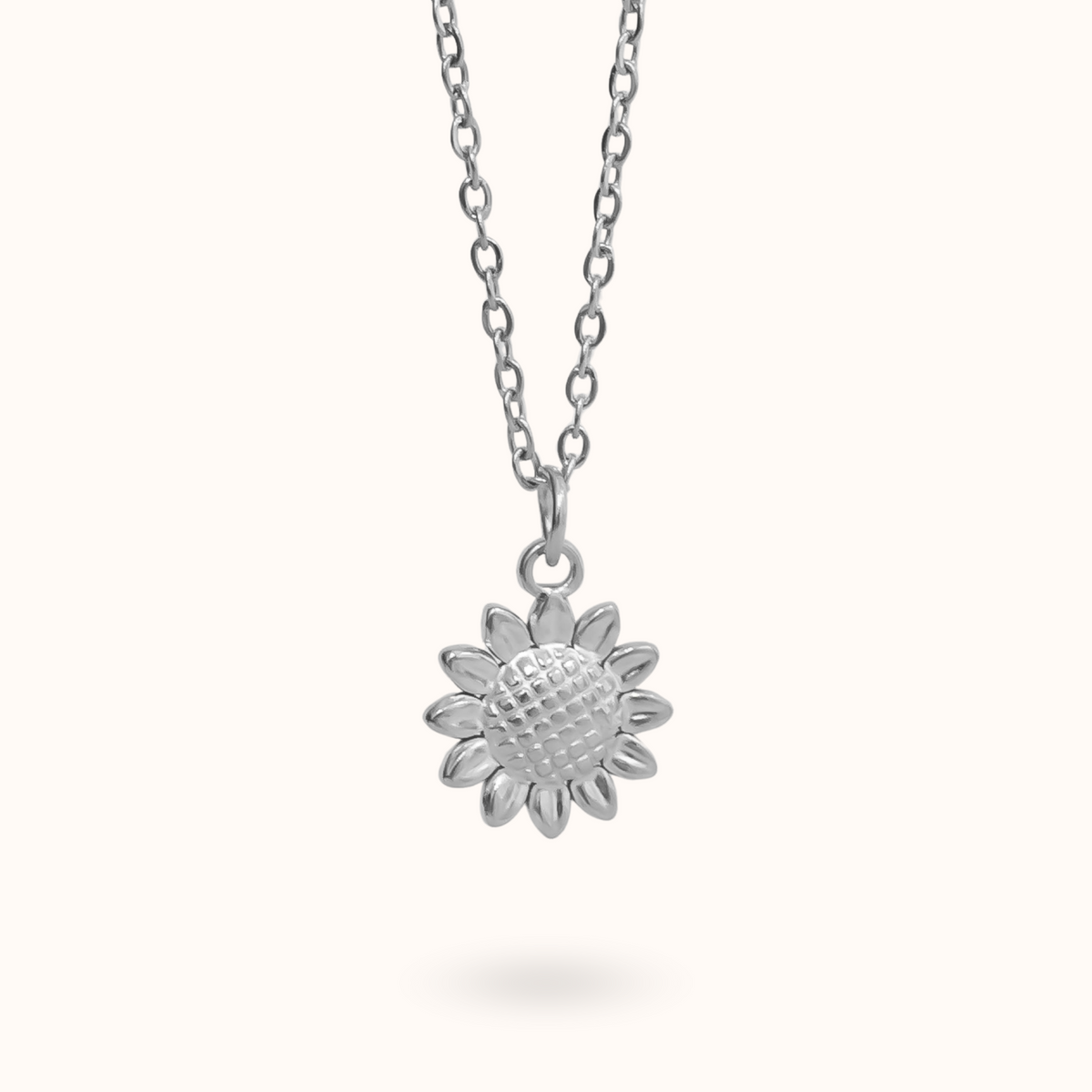 Zonnebloem ketting zilver