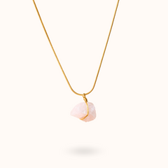 Gemstone Necklace Raw Rose Quartz (Love) Stone Gold