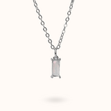 Fine Line Necklace Rose Quartz (Love) Rectangle Silver