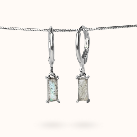 Fine Line Oorbellen Labradoriet (Bescherming) Rechthoek Zilver