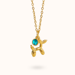 Balloon Dog Birthstone Necklace Gold