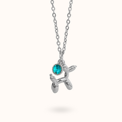 Balloon Dog Birthstone Necklace Silver