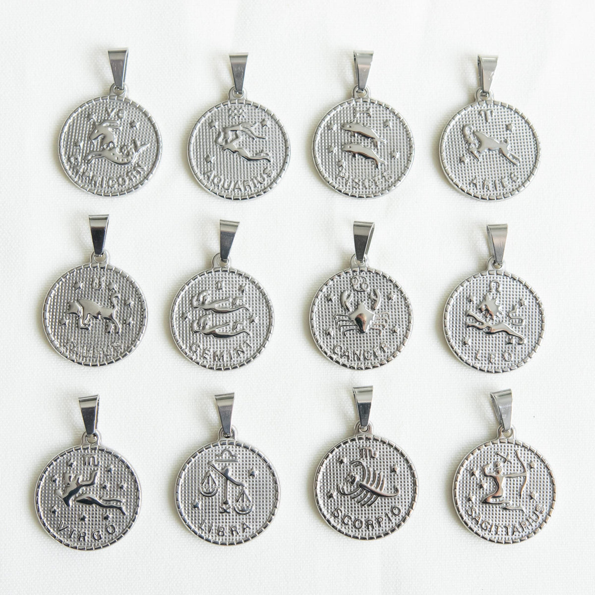 Zodiac Coin Necklace Silver