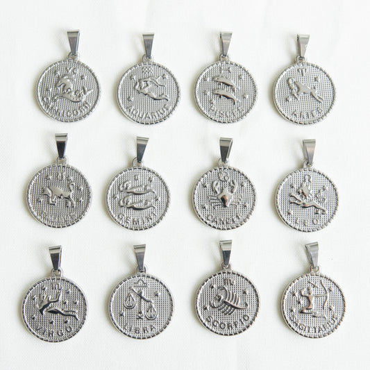 Zodiac Coin Necklace Silver