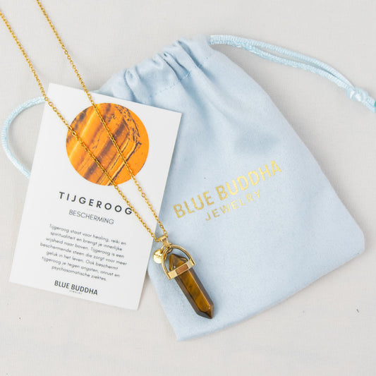 Ketting Pendant Tijgeroog (Bescherming) Zilver