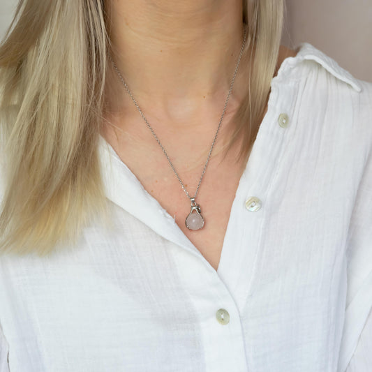 Rose Quartz Embrace Necklace Silver