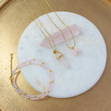 Rose Quartz Raw Stone Necklace Gold