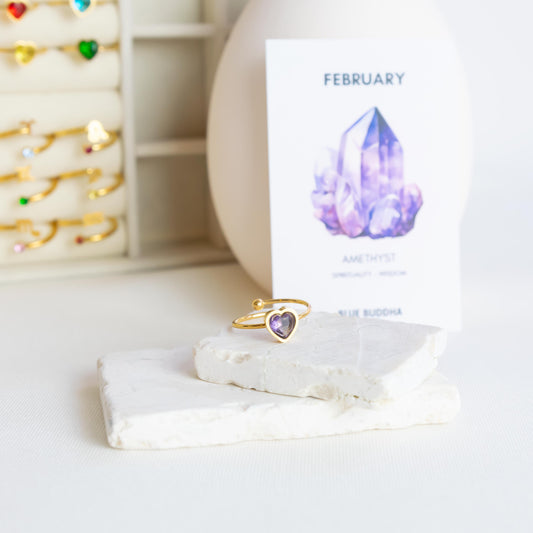 Februari Geboortesteen Hart Ring - Amethist