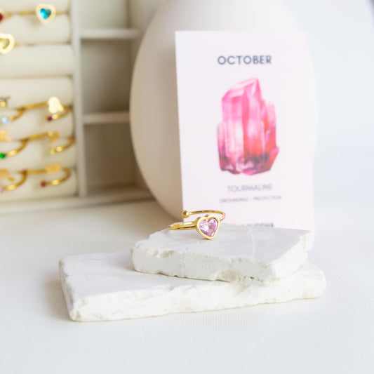 Oktober geboortesteen hartring - Toermalijn