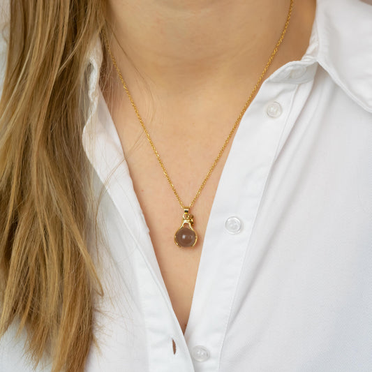 Grey Moonstone Embrace Necklace Gold