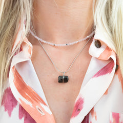 Gemstone Necklace Raw Black Tourmaline (Strength) Stone Silver