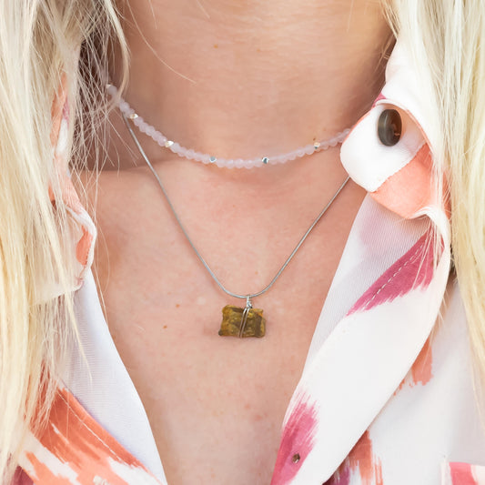 Tiger's Eye Raw Stone Necklace Silver