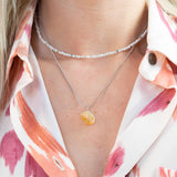 Citrien ruwe steen ketting zilver