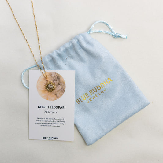 Sun Gemstone Ketting Beige Veldspar Goud