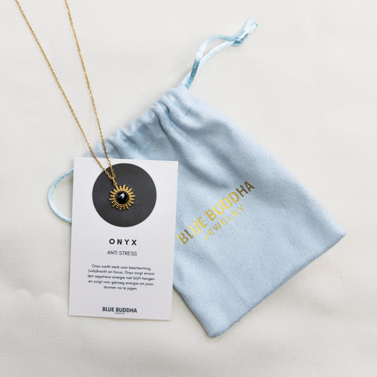 Sun Gemstone Ketting Onyx Goud