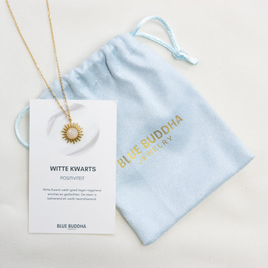 Sun Gemstone Ketting Witte Kwarts Goud
